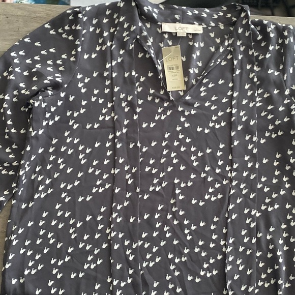 LOFT Gray Rooster Bow Tie Blouse - Picture 15 of 15